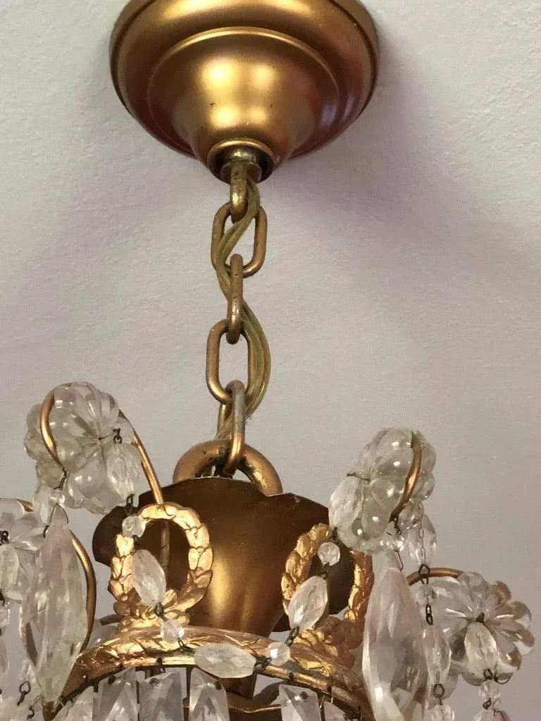 Antique Late 19th Century French Empire Brass and Crystal Chandelier - 4