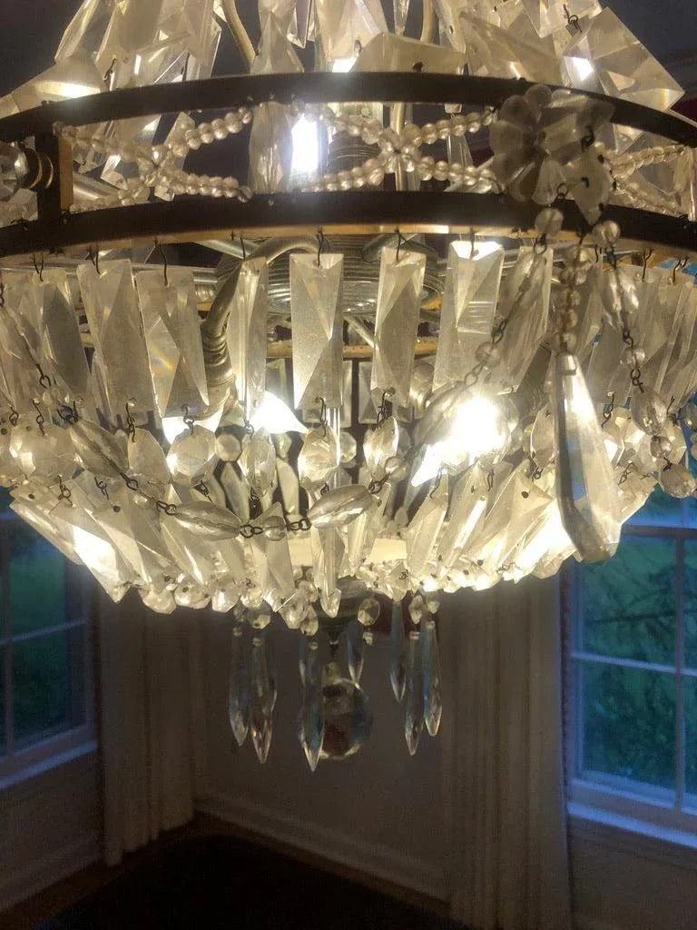 Antique Late 19th Century French Empire Brass and Crystal Chandelier - 5