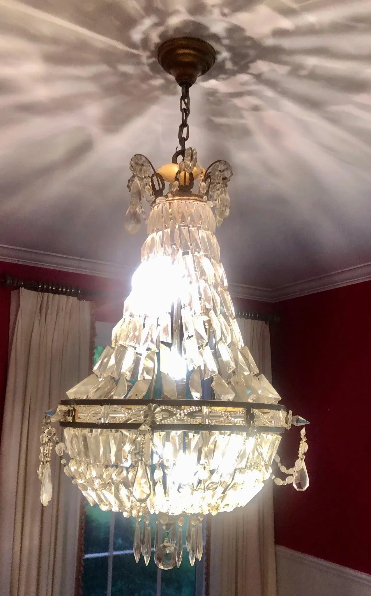 Antique Late 19th Century French Empire Brass and Crystal Chandelier - 7