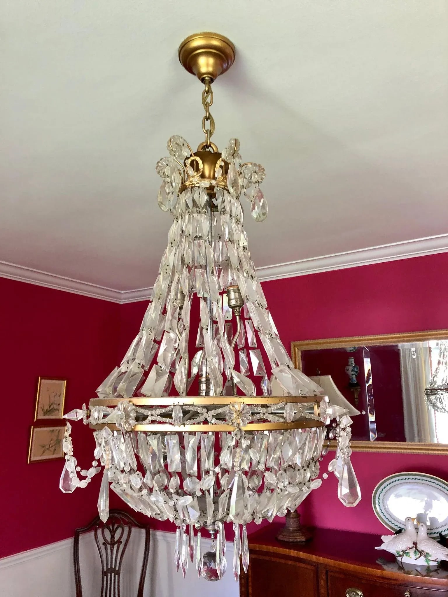 Antique Late 19th Century French Empire Brass and Crystal Chandelier - 8