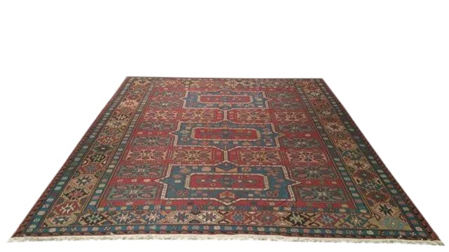 Vintage Flat Weave Soumak Handmade Rug - 8'2'' X 9'5'' - Size Cat. 8x10: Infuse a touch of beauty to high-traffic areas of your home with this durable traditional vintage soumak rug in colors of red, green, brown, blue. The rug is made of 100-percent wool handmade, making 