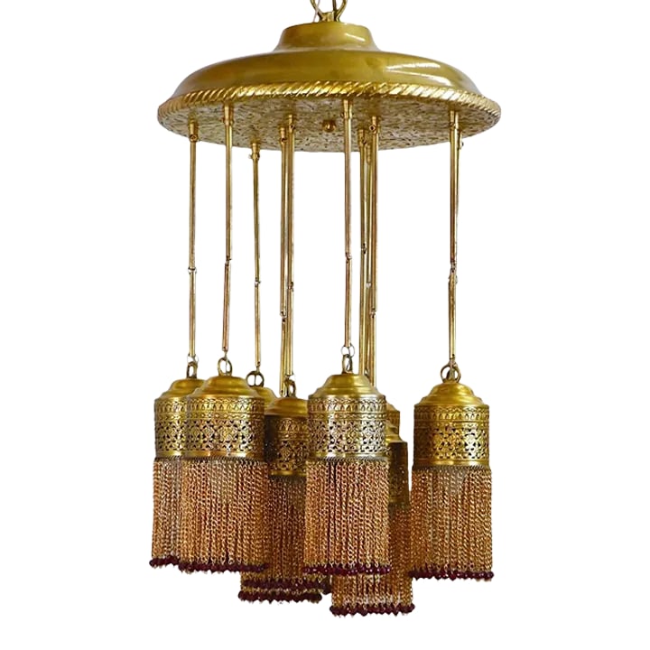 Contemporary Moroccan Brass Chandelier With Dangling Fringe (1 of 6)