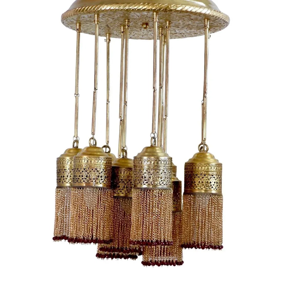 Contemporary Moroccan Brass Chandelier With Dangling Fringe - 2