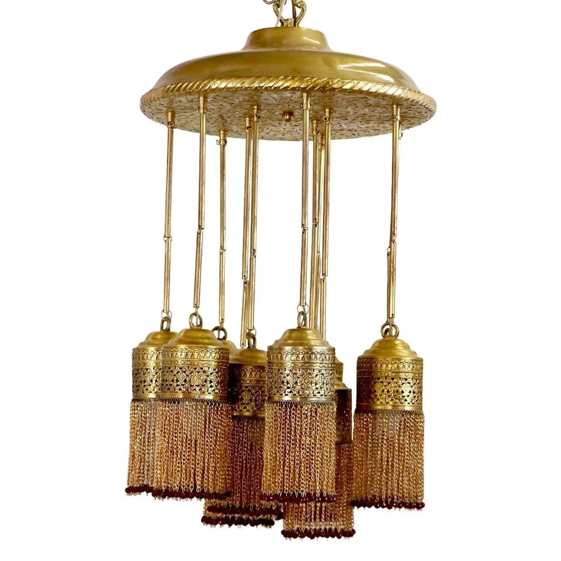 Contemporary Moroccan Brass Chandelier With Dangling Fringe - 3