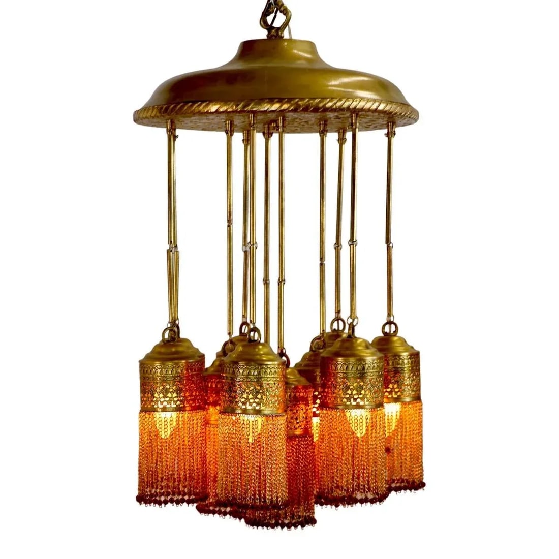 Contemporary Moroccan Brass Chandelier With Dangling Fringe - 4