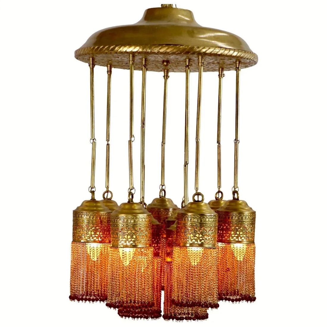 Contemporary Moroccan Brass Chandelier With Dangling Fringe - 5