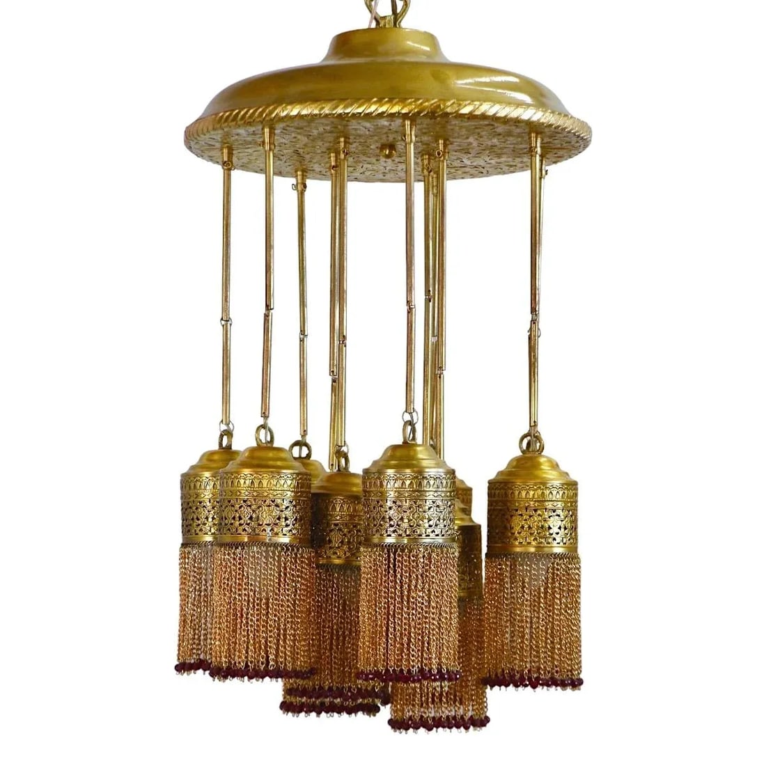 Contemporary Moroccan Brass Chandelier With Dangling Fringe - 6
