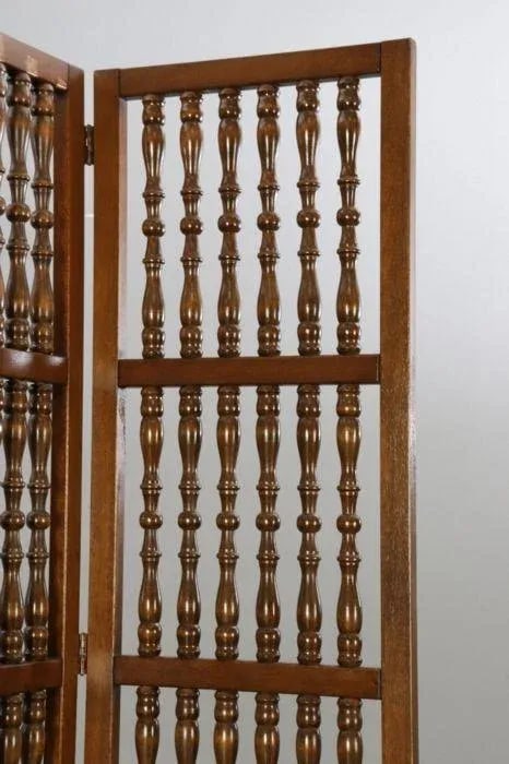 Mid Century Modern Walnut 3-Panel Room Divider With Spindle and Panel Details - 5