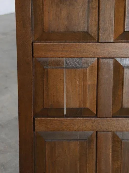 Mid Century Modern Walnut 3-Panel Room Divider With Spindle and Panel Details - 6