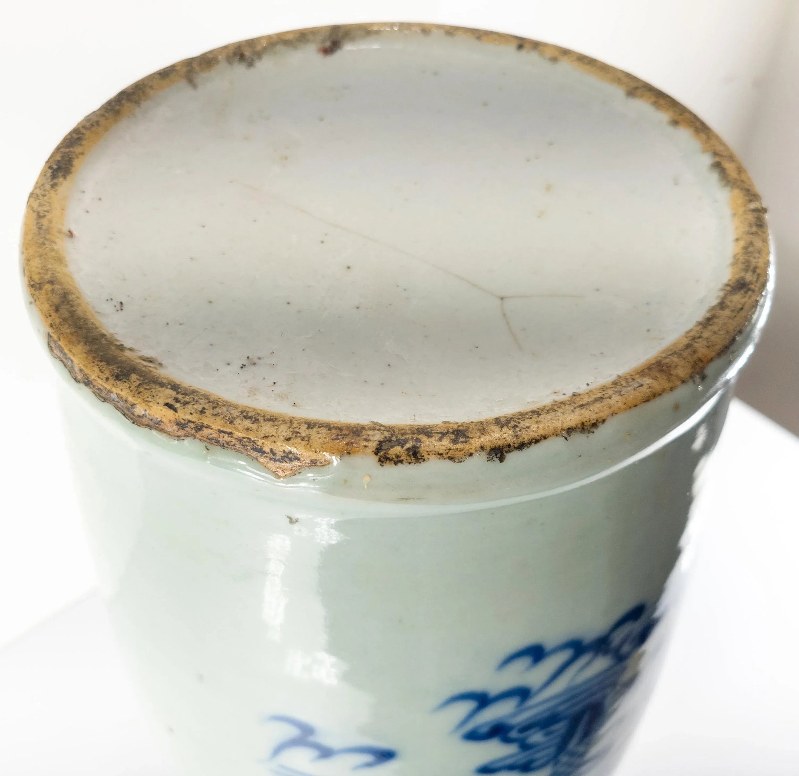 19th Century Chinese Chinoiserie Blue and White Celadon Floor Vase - 11
