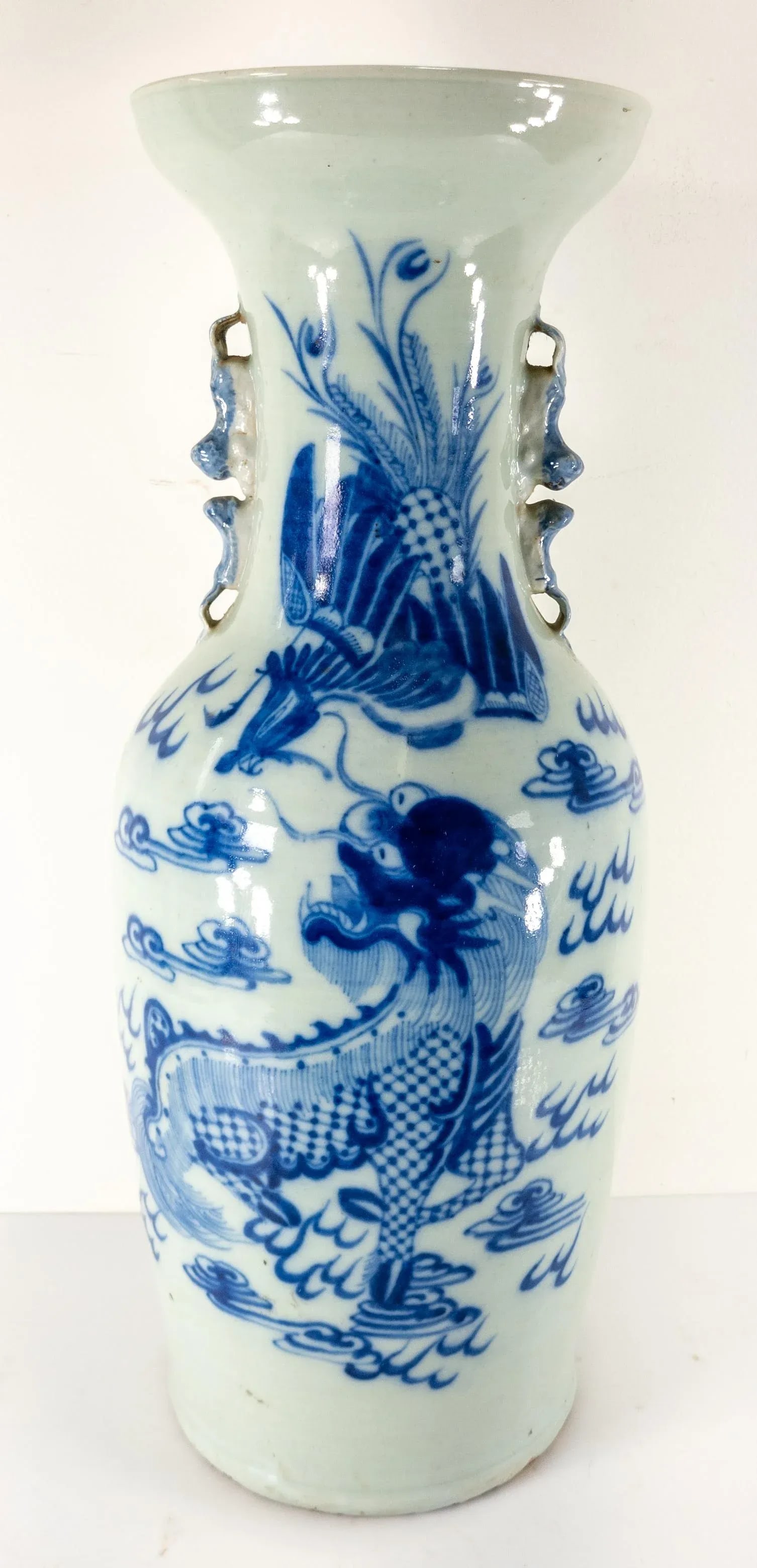 19th Century Chinese Chinoiserie Blue and White Celadon Floor Vase - 13