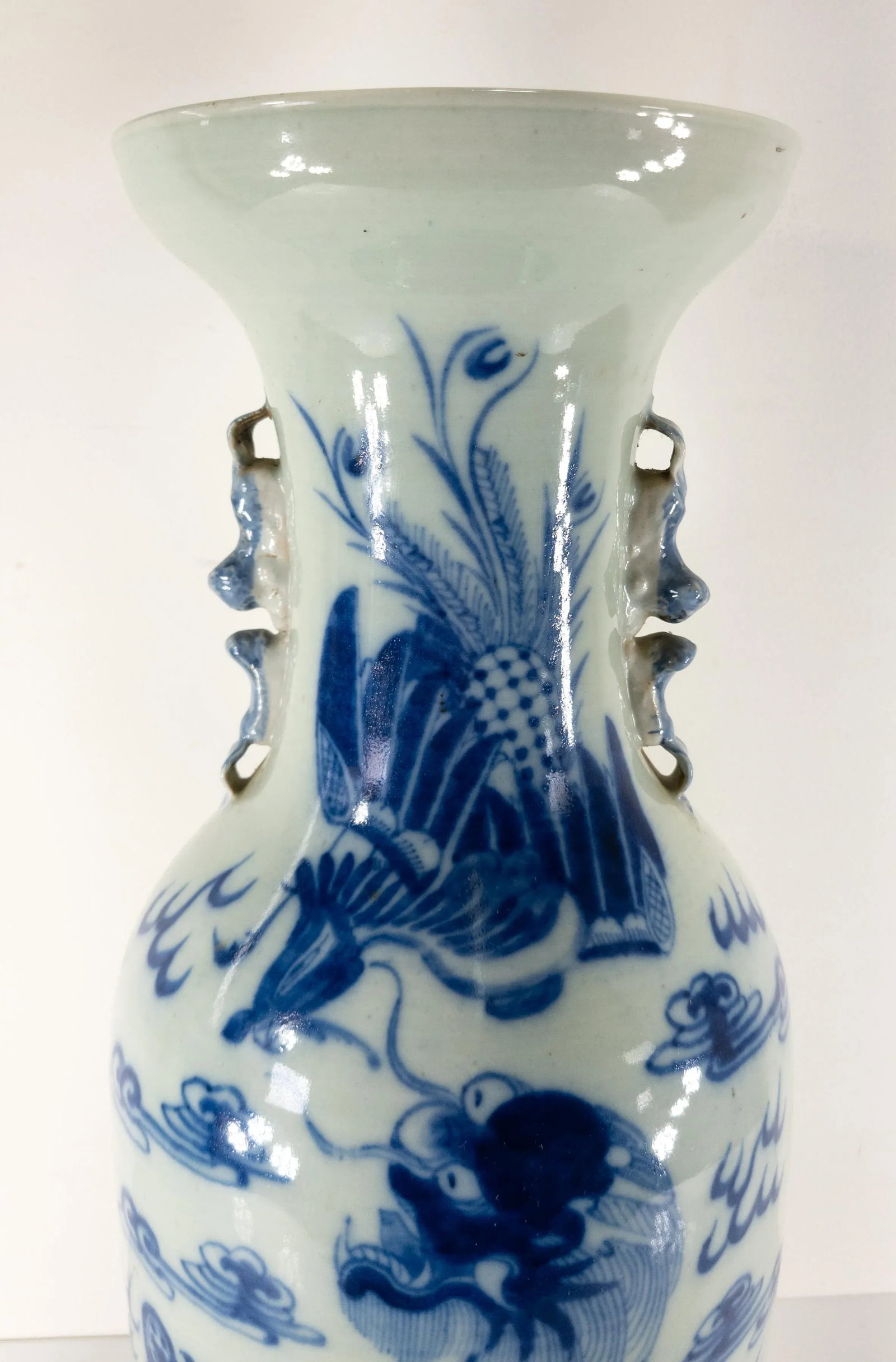 19th Century Chinese Chinoiserie Blue and White Celadon Floor Vase - 2