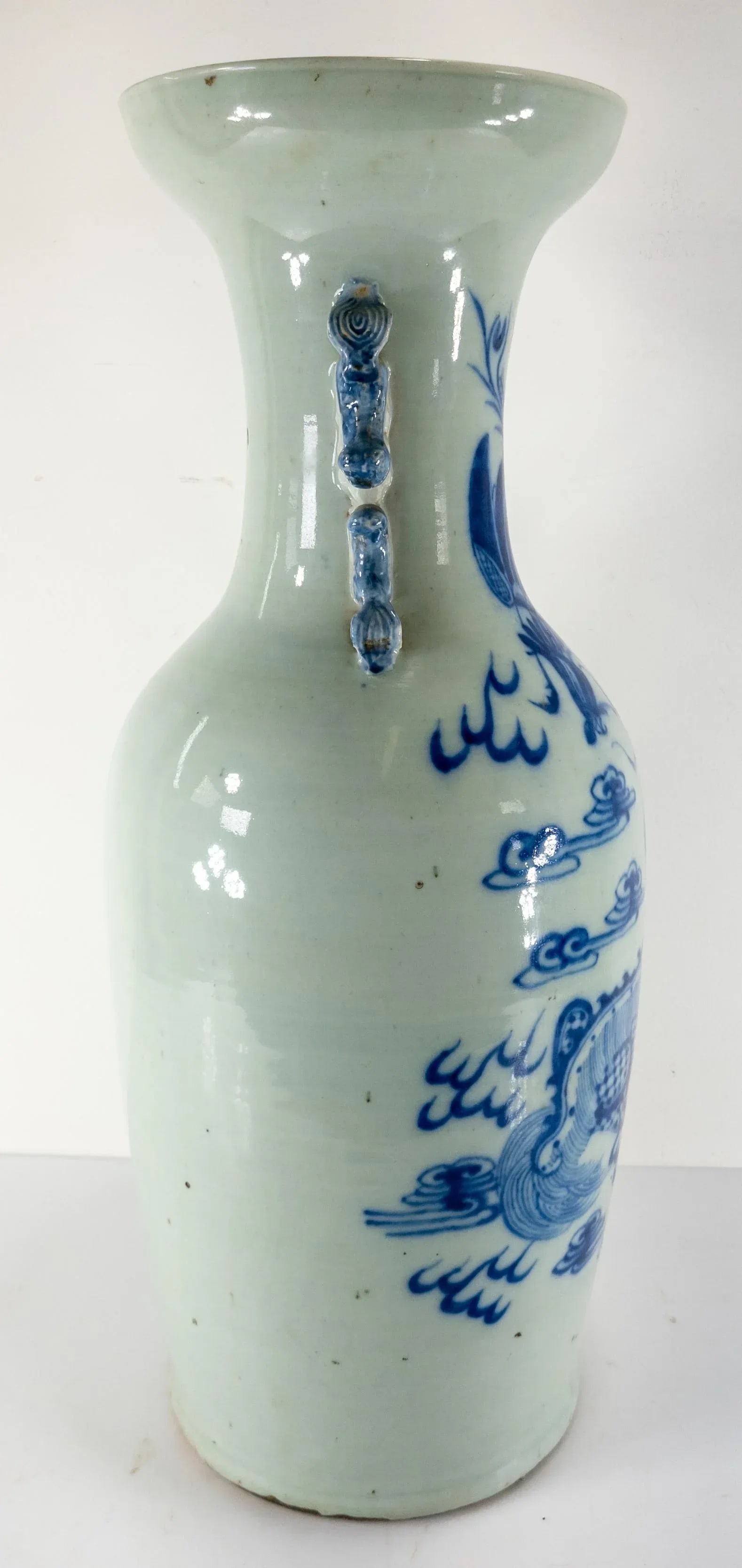 19th Century Chinese Chinoiserie Blue and White Celadon Floor Vase - 5