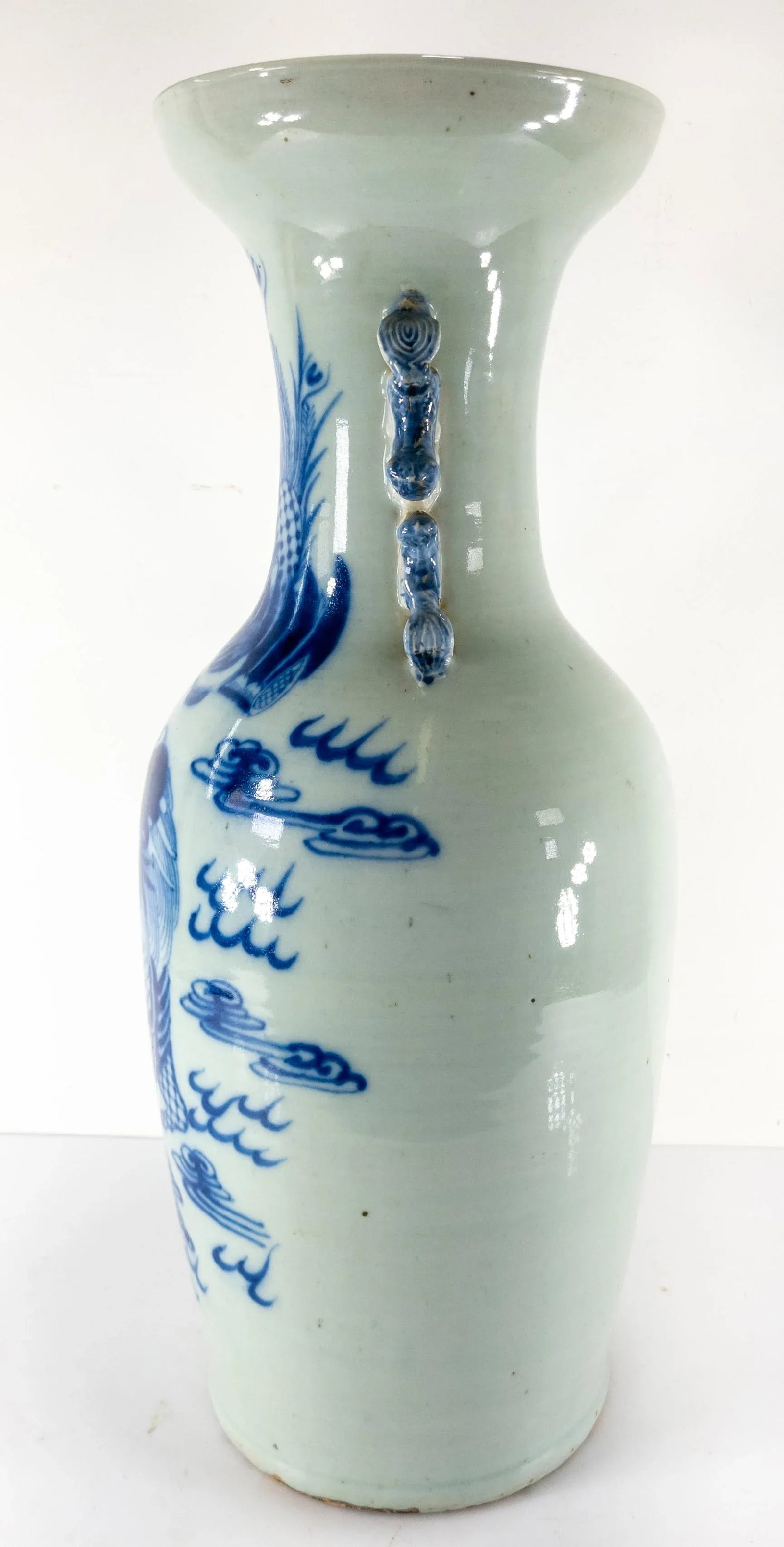 19th Century Chinese Chinoiserie Blue and White Celadon Floor Vase - 7