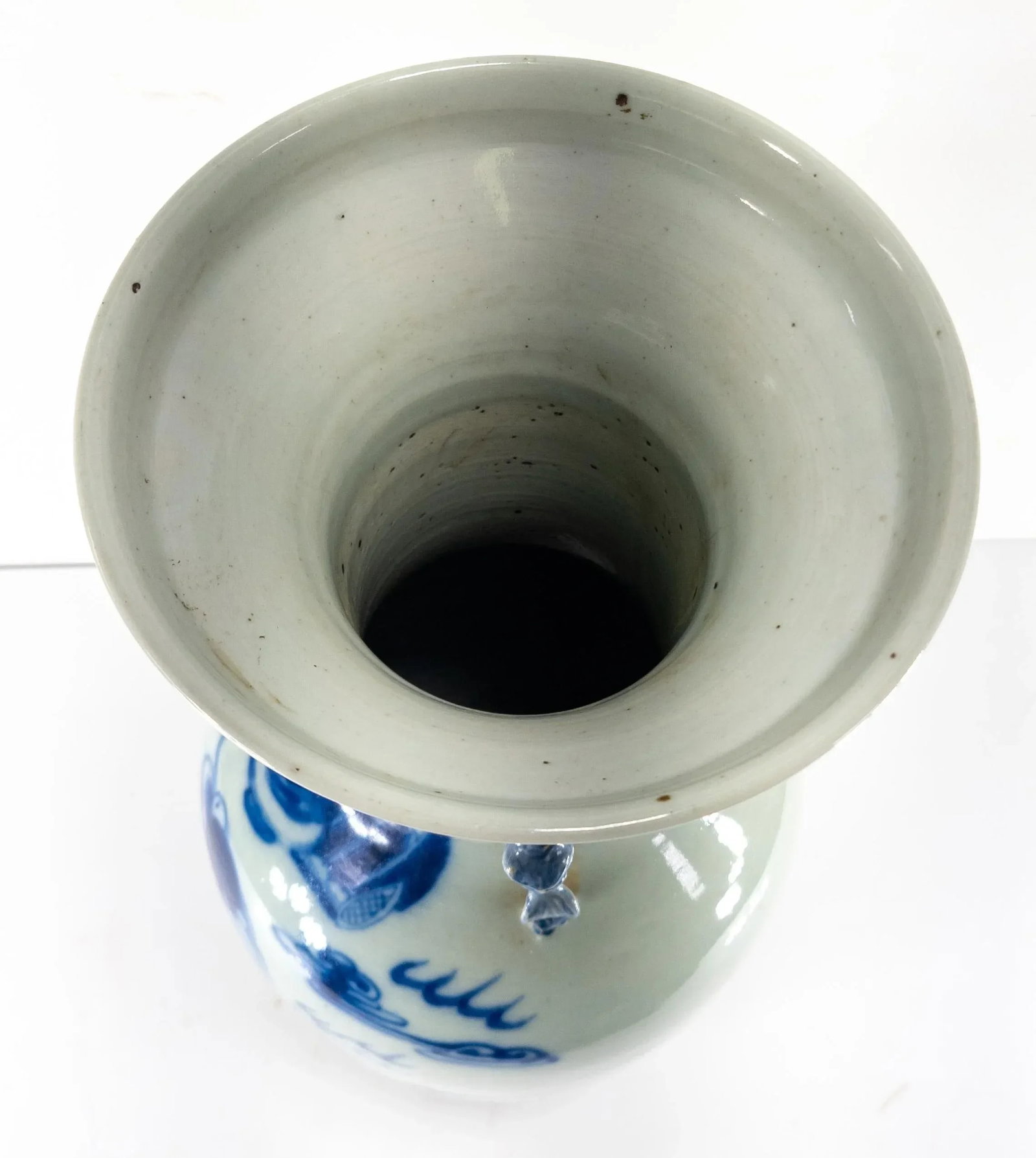19th Century Chinese Chinoiserie Blue and White Celadon Floor Vase - 8