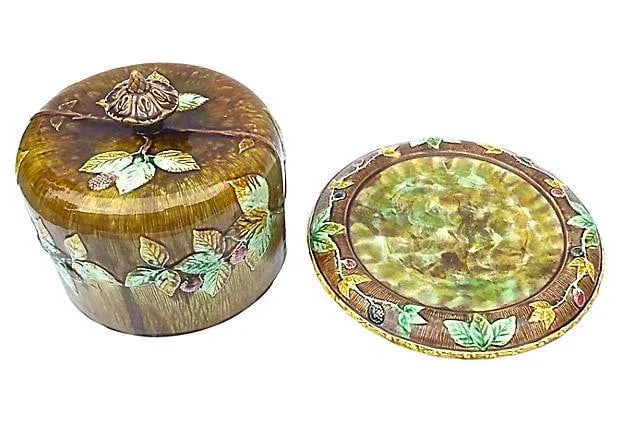 Antique Majolica Covered Dish - 3