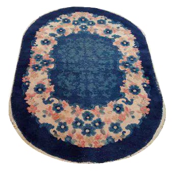 Antique Chinese Oval Hand Made Knotted Rug - 3x5