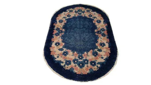 Antique Chinese Oval Handmade Knotted Rug - 3x5 - 2