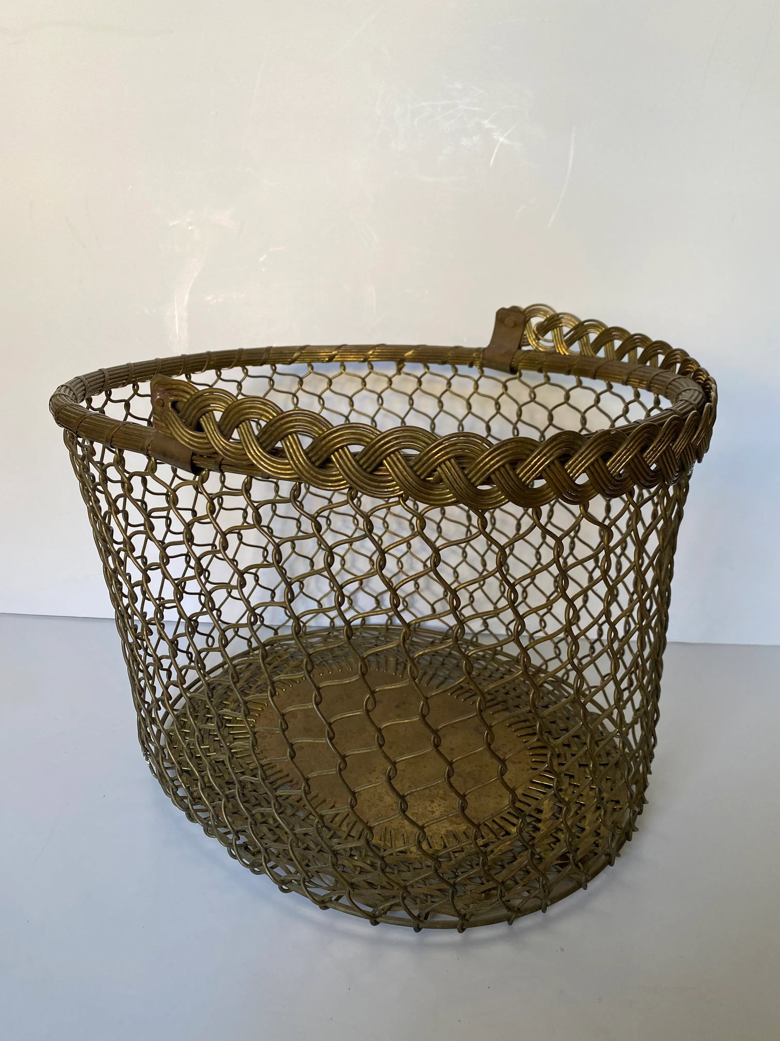 1960s French Woven Chain Link Brass Basket - 2