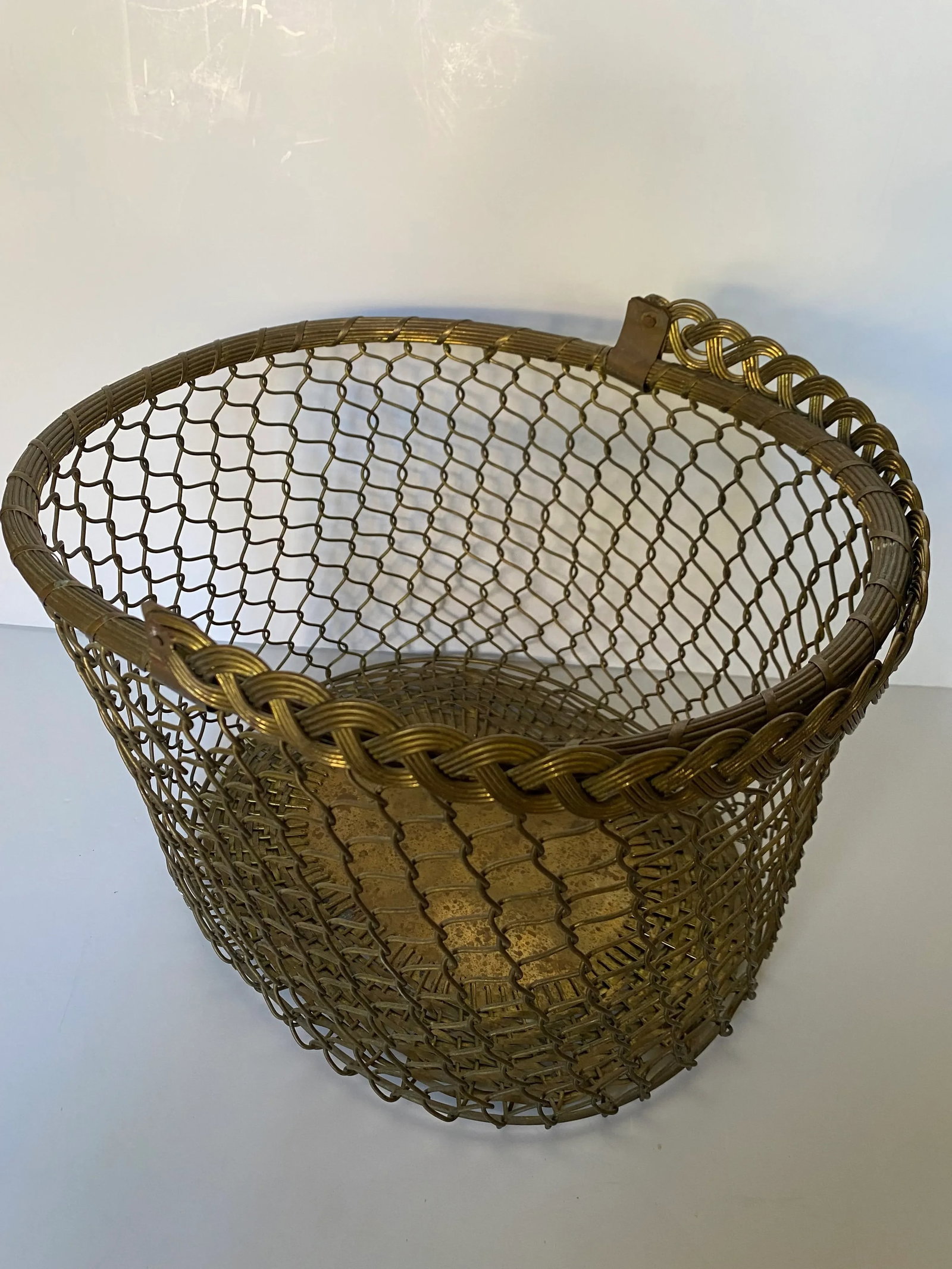 1960s French Woven Chain Link Brass Basket - 3