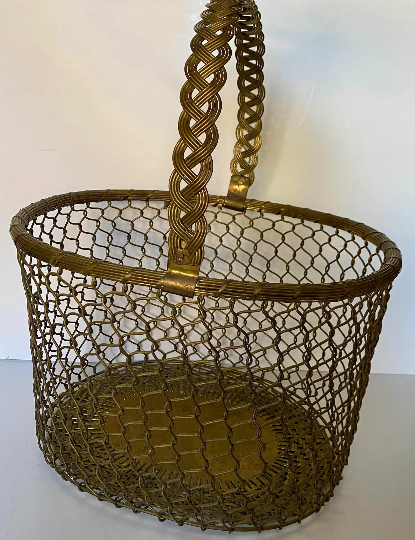 1960s French Woven Chain Link Brass Basket - 4