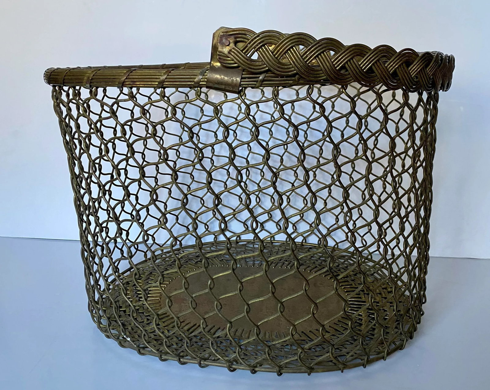 1960s French Woven Chain Link Brass Basket - 7