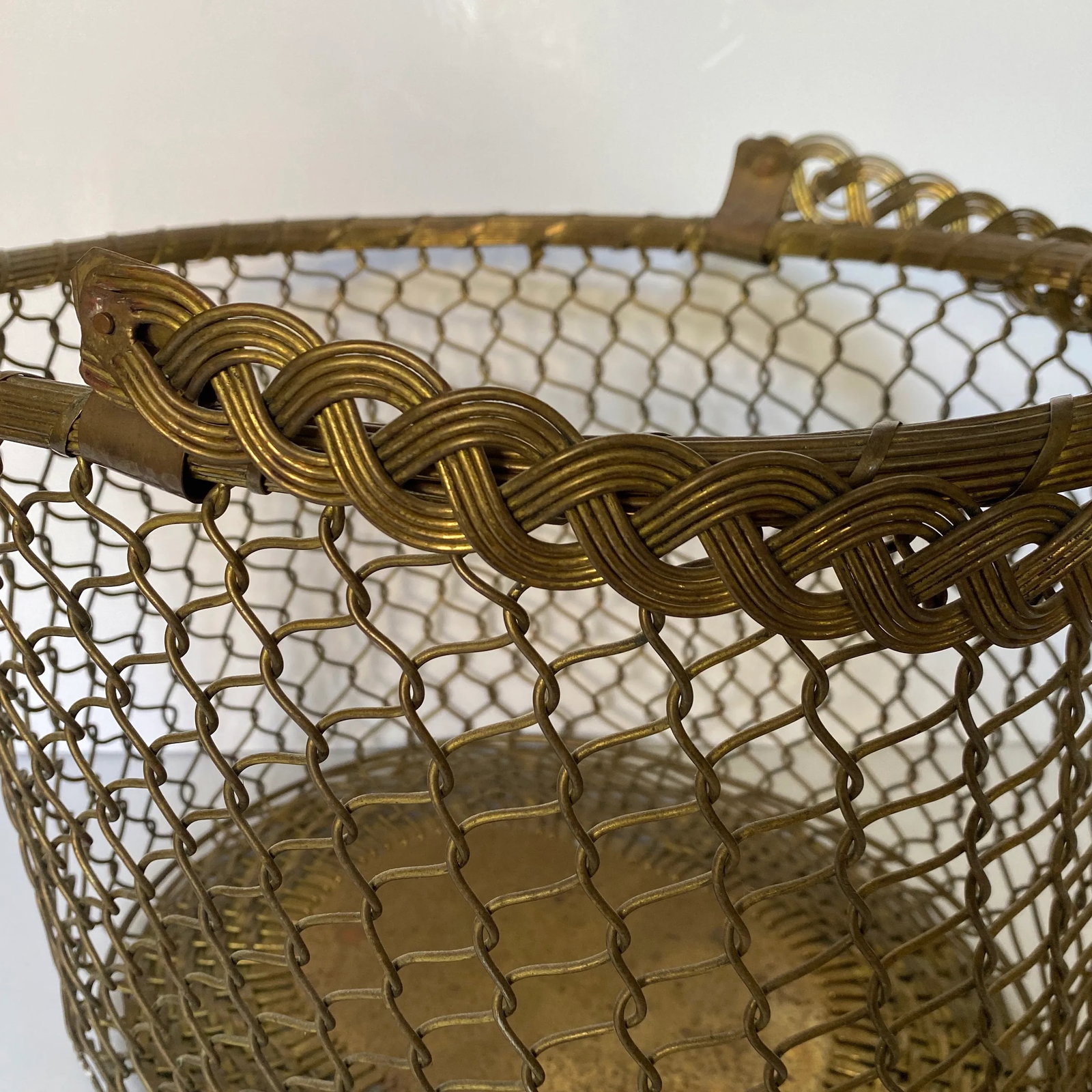 1960s French Woven Chain Link Brass Basket - 9