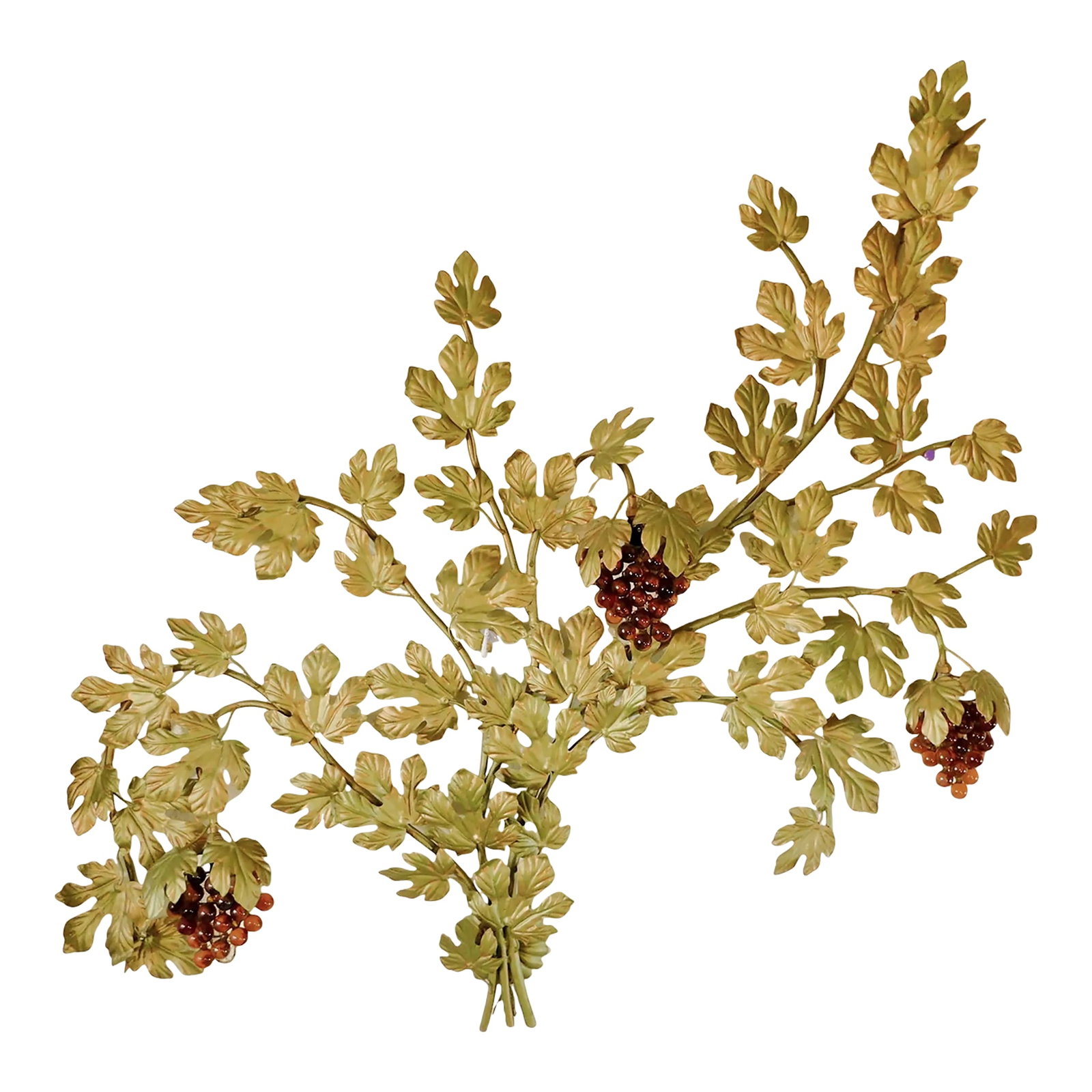 Large Vintage Mid Century Gold Italian Toleware Lighted Amber Grapes Electric Wall Sconce (1 of 12)