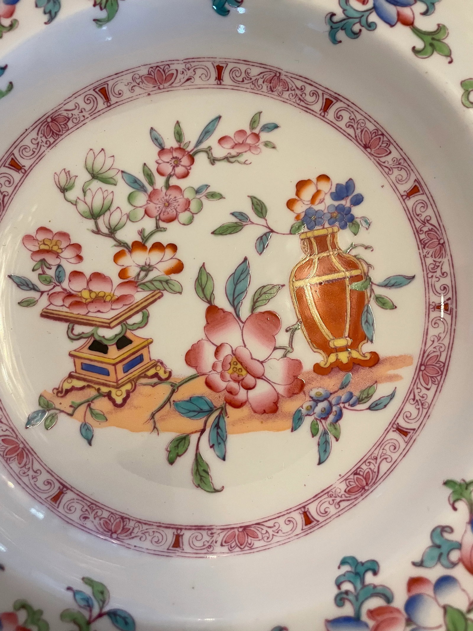 Mid 19th Century Minton Poonah Pattern Rimmed Bowls- Set of 12 - 2