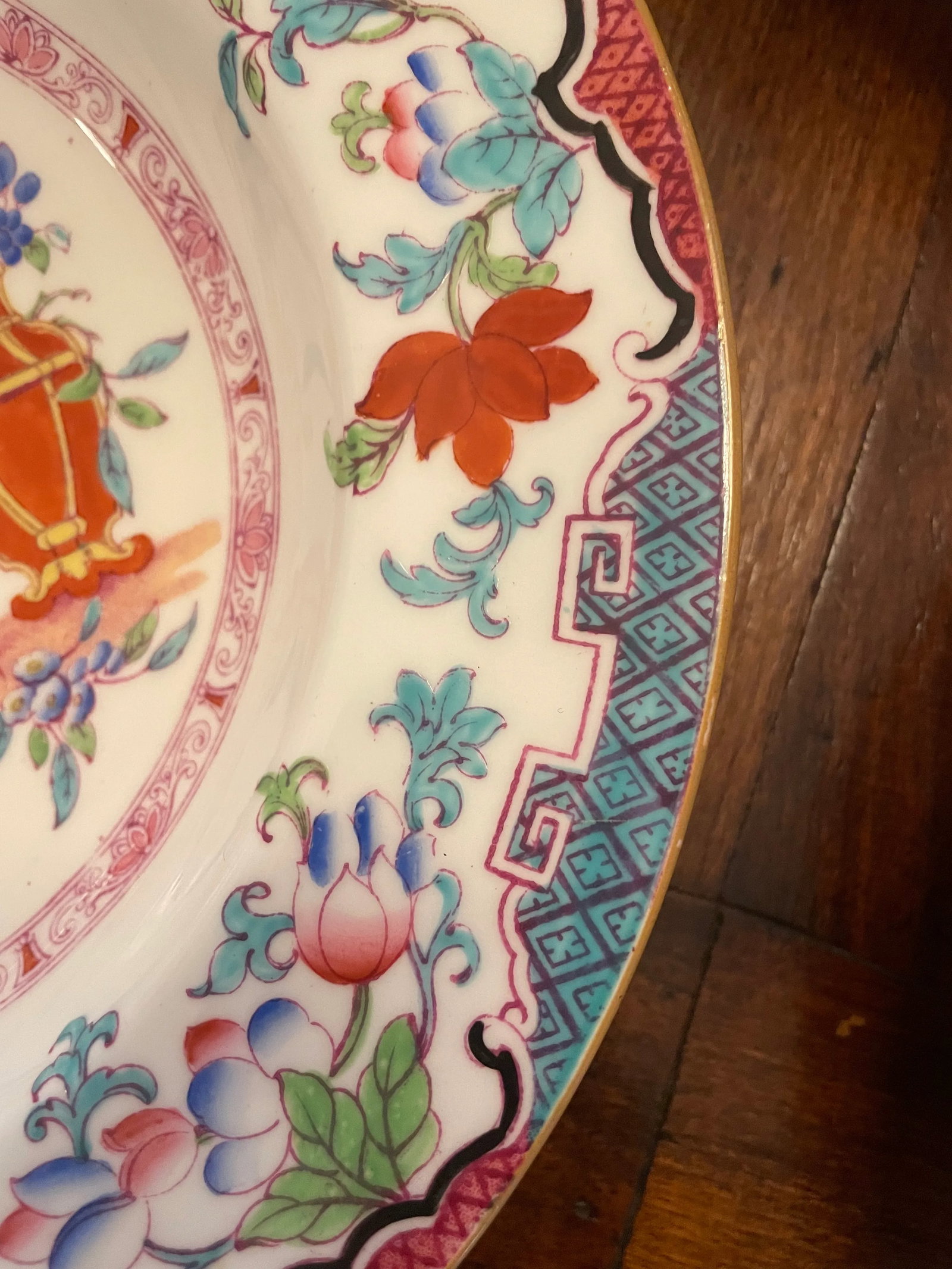 Mid 19th Century Minton Poonah Pattern Rimmed Bowls- Set of 12 - 3