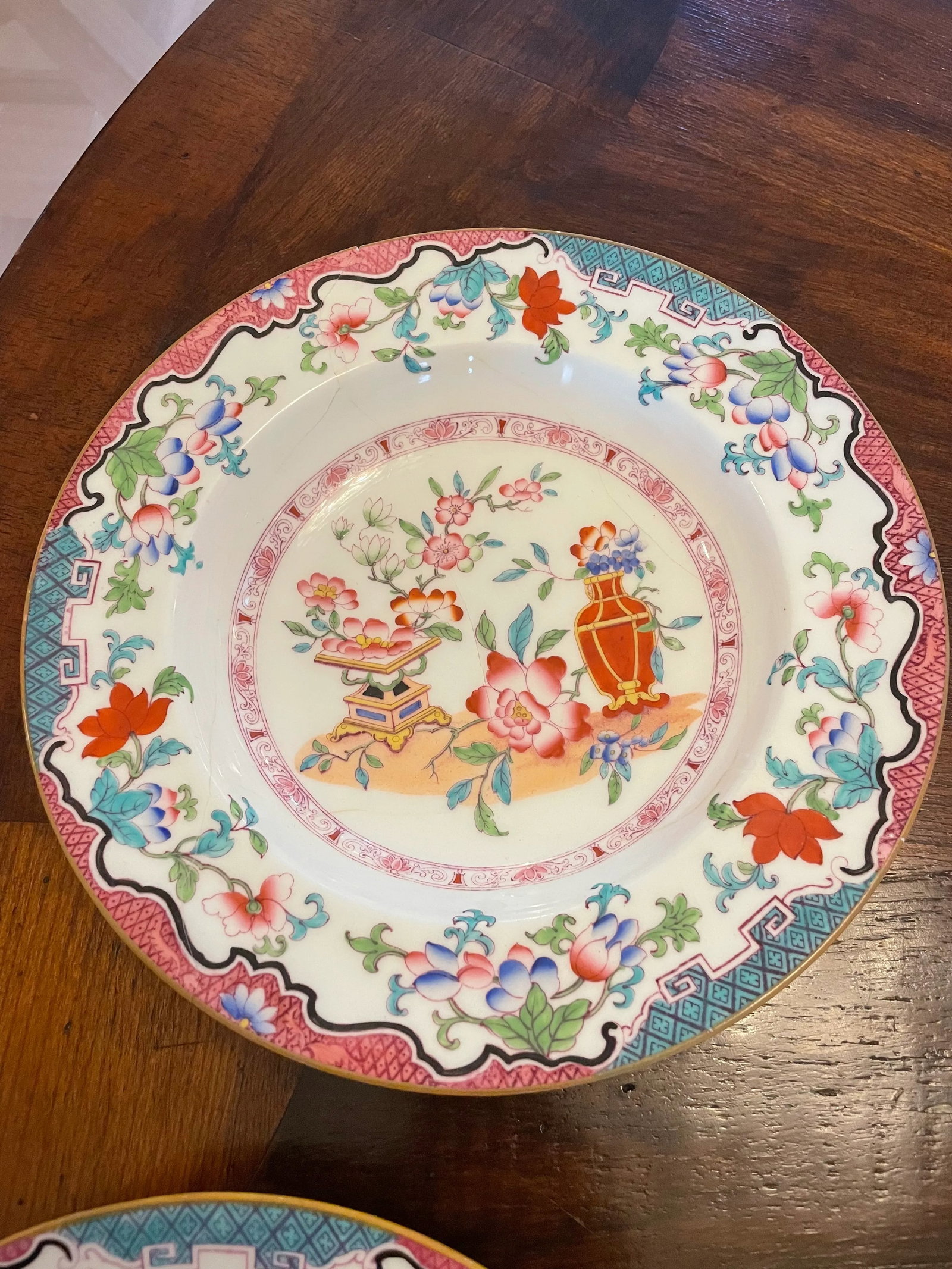 Mid 19th Century Minton Poonah Pattern Rimmed Bowls- Set of 12 - 4