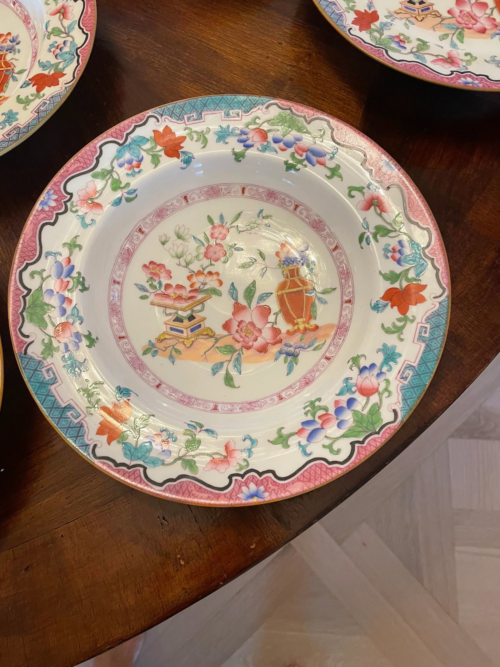 Mid 19th Century Minton Poonah Pattern Rimmed Bowls- Set of 12 - 7