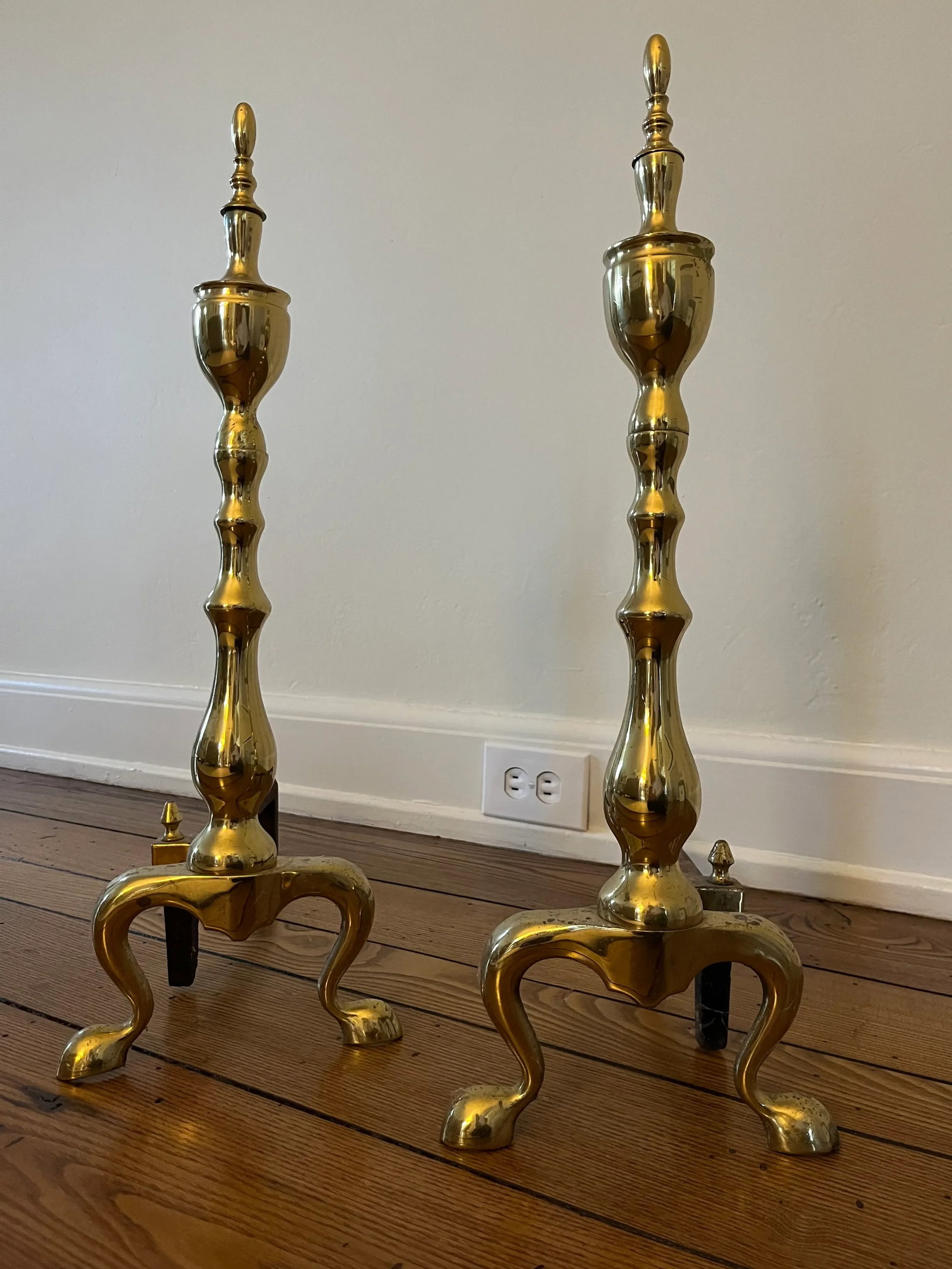 Vintage 1980s Polished Brass Andirons, Pair - 2