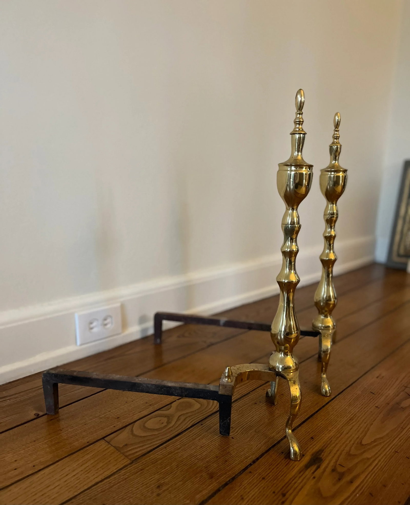 Vintage 1980s Polished Brass Andirons, Pair - 3