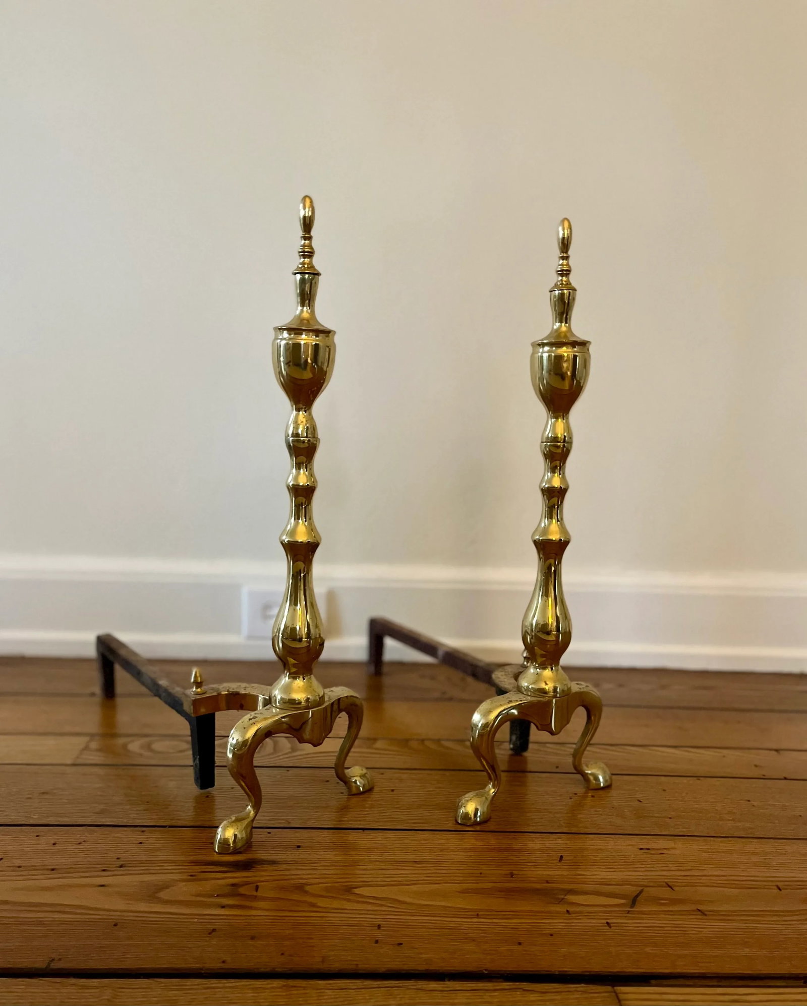 Vintage 1980s Polished Brass Andirons, Pair - 7