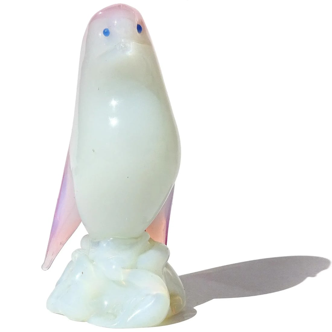Seguso Vetri d'Arte Murano Vintage Pink Opalescent White Italian Art Glass Bird Figure Sculpture - 2