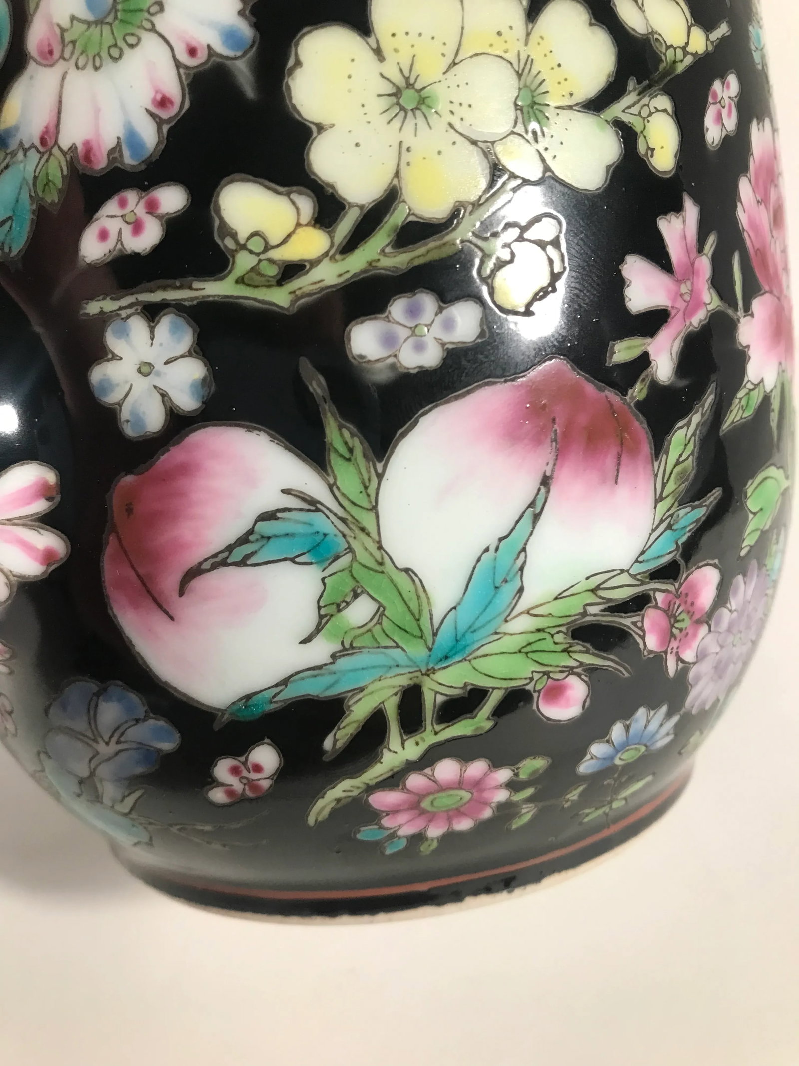 Vintage Chinese Famille Noire Porcelain Hand Painted Tea Set Teapot & 4 Cups - 9