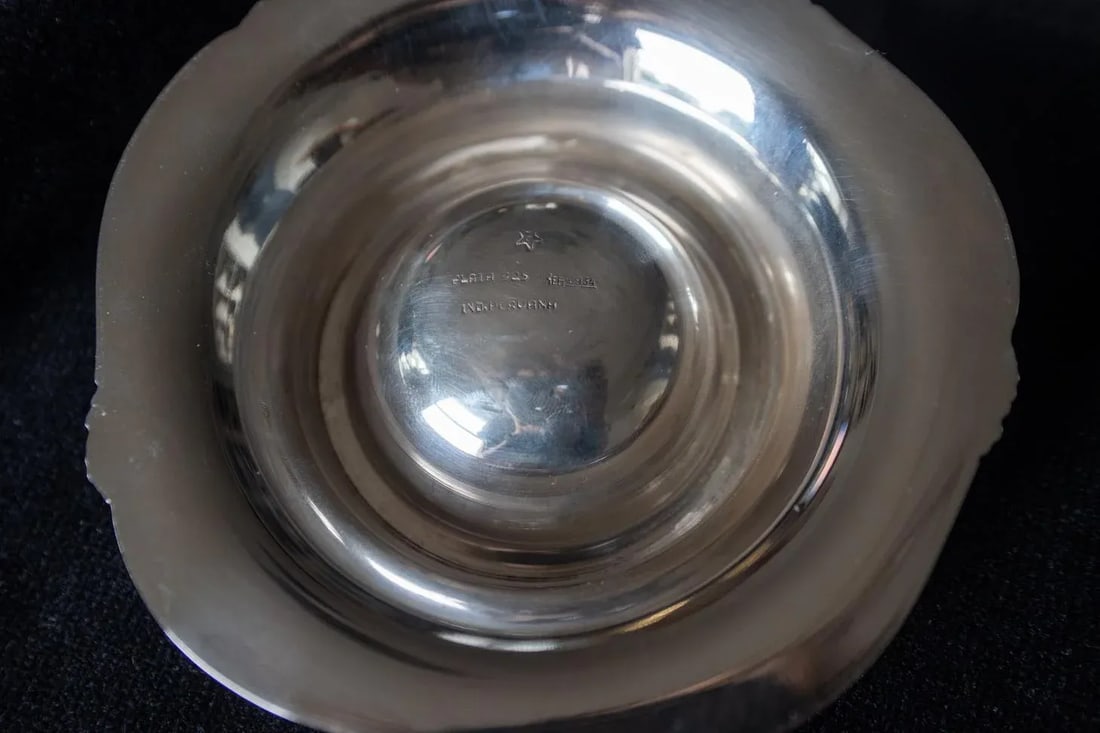 1960's Peruvian Sterling Silver Tea Strainer and Bowl Nouveau Pattern- 2 Pieces - 4