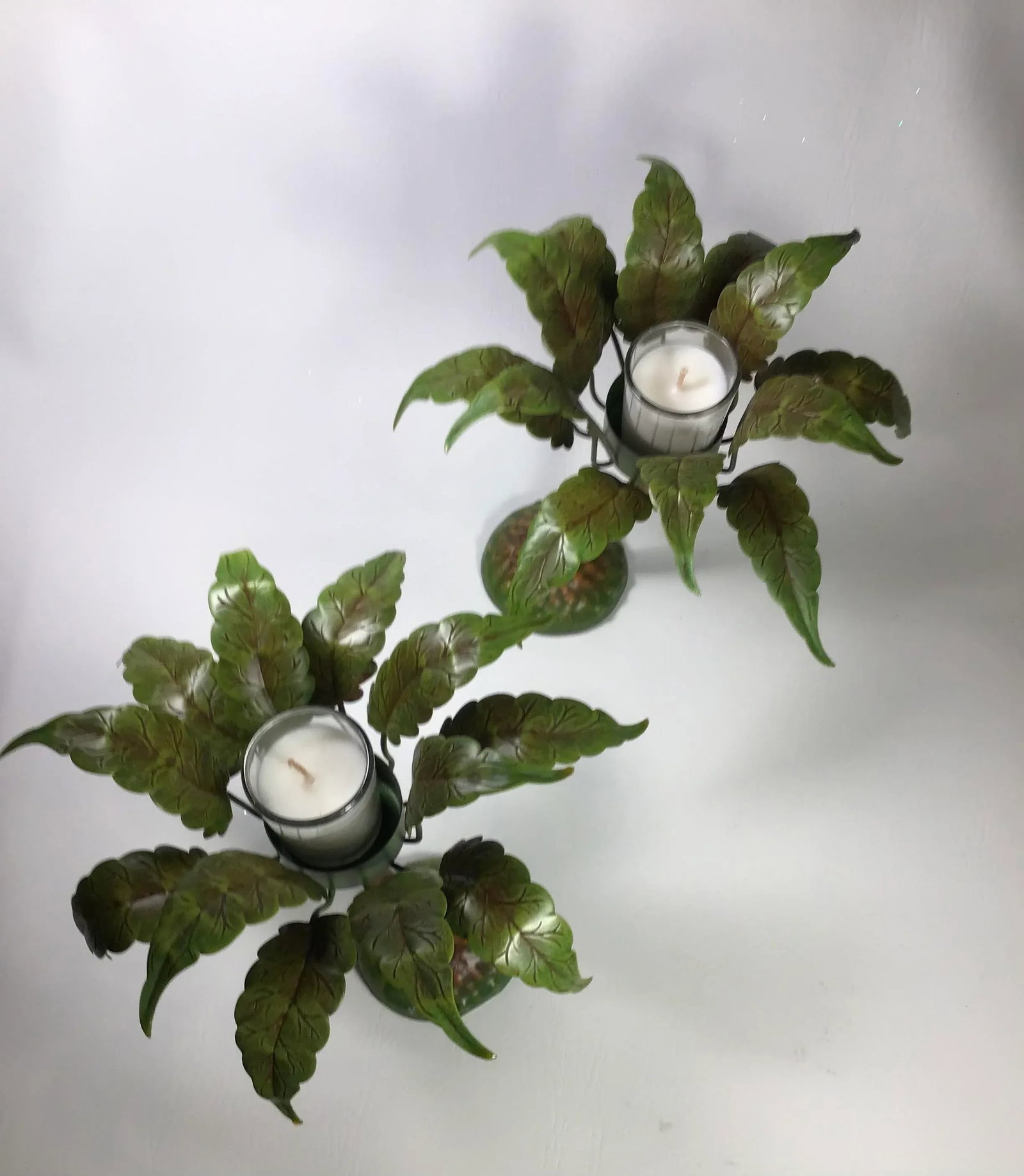 1990's Petite Choses Palm Tree Votives in Metal Toleware - a Pair - 2