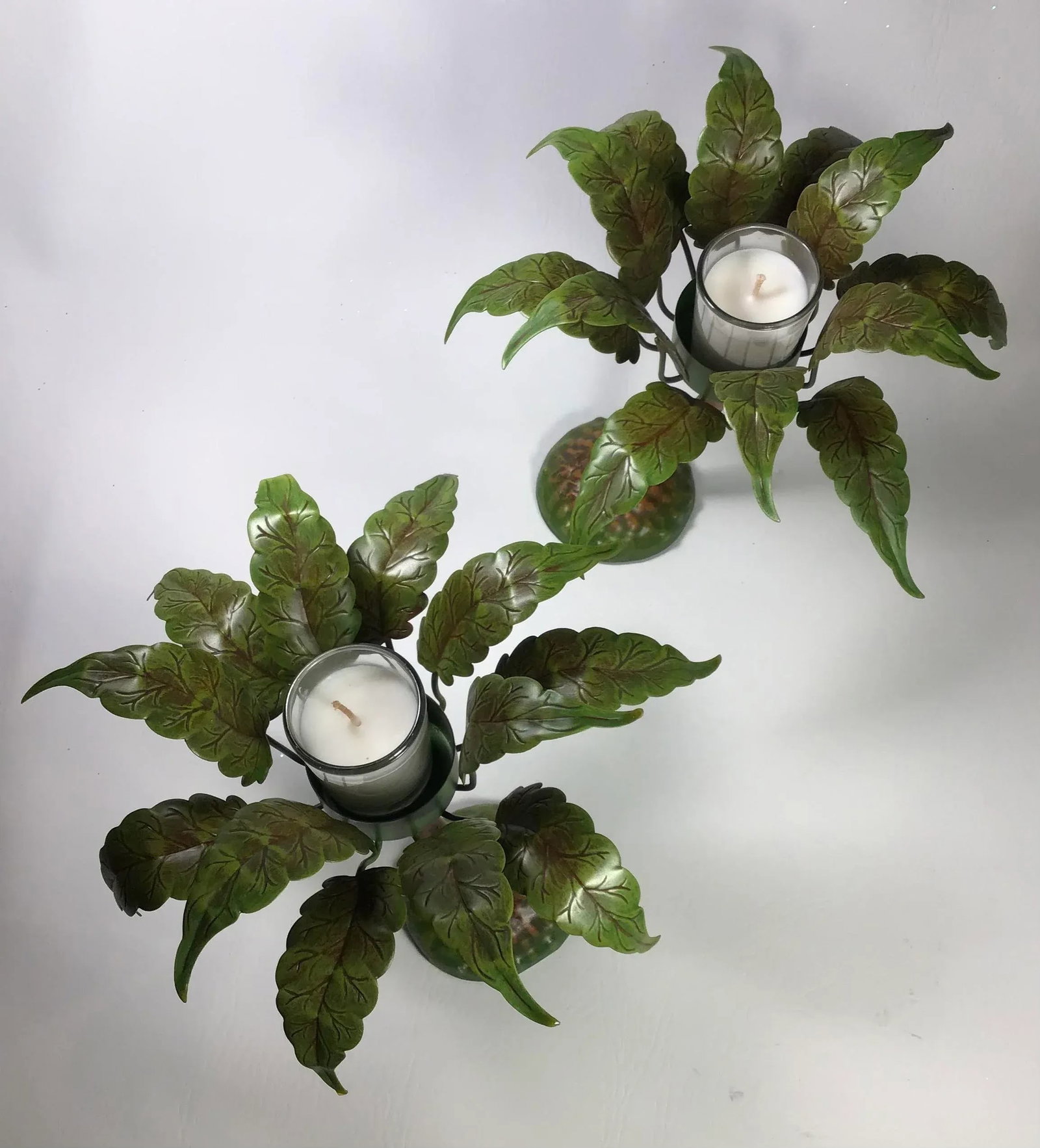 1990's Petite Choses Palm Tree Votives in Metal Toleware - a Pair - 5