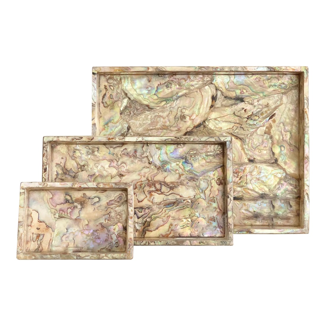 Pigeon & Poodle Adana Rectangular Nesting Trays - Set of 3: NEW Luxury Designer Tray Set Of Three By Pigeon & Poodle Adana Rectangular Storage Decor Bathroom Kitchen Serving Tray Set Pigeon and Poodle Adana Rectangular Tray, Tapered Marbleized shell