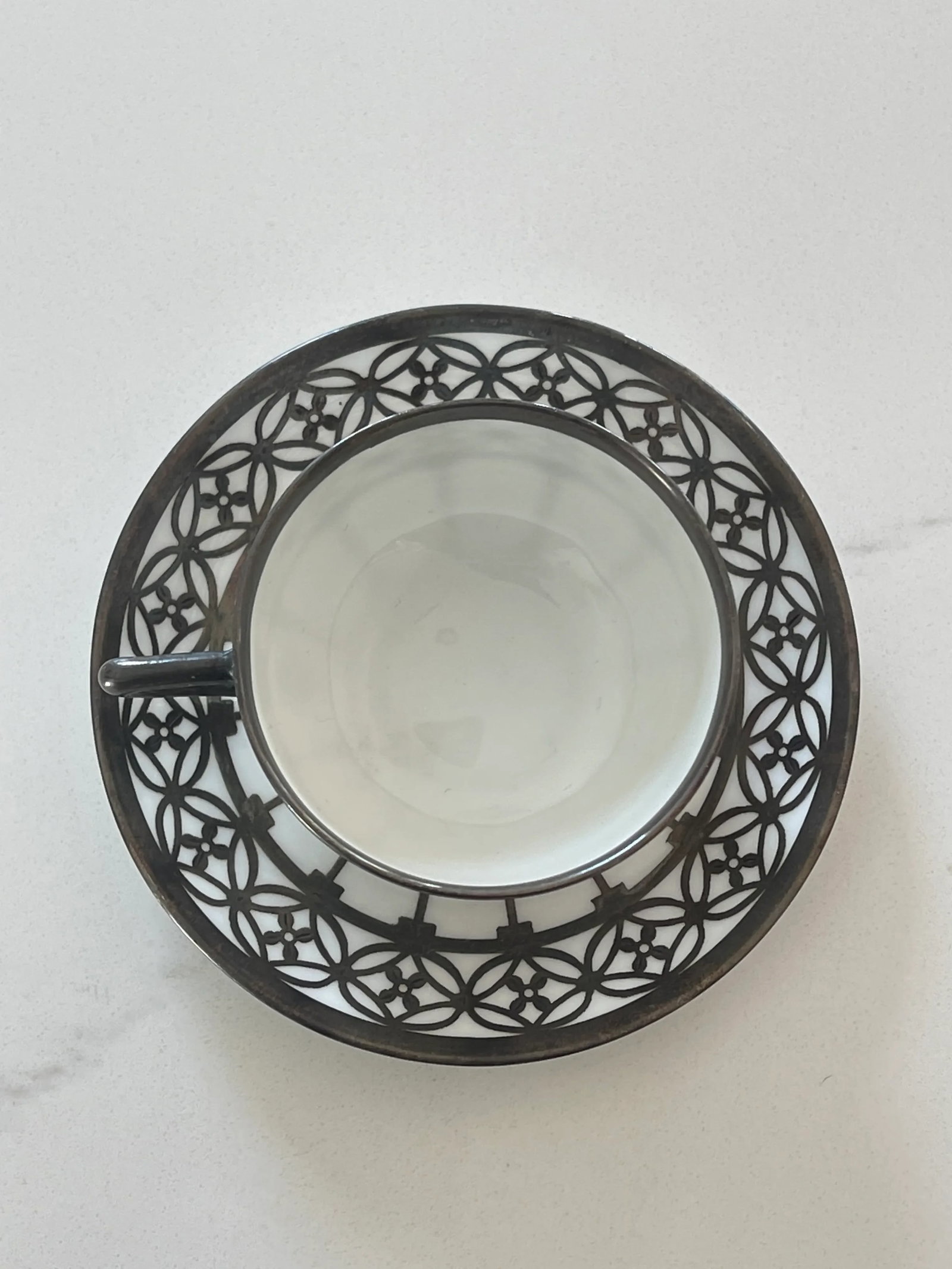 Early 20th Century Rosenthal Selb Bavaria Demitasse Silver Onlay Cup and Saucer Set- 2 Pieces - 2