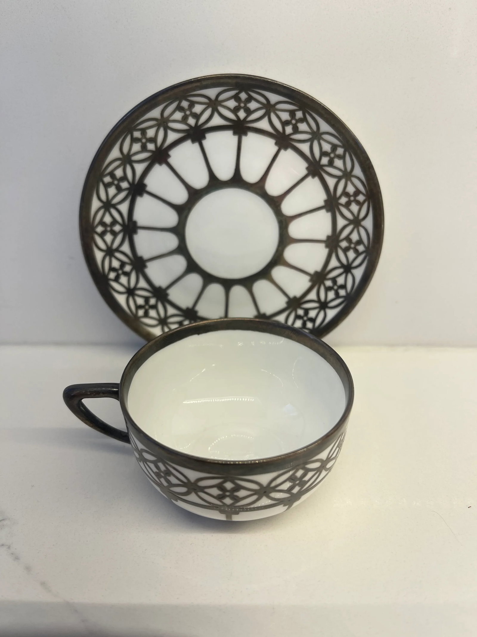 Early 20th Century Rosenthal Selb Bavaria Demitasse Silver Onlay Cup and Saucer Set- 2 Pieces - 8