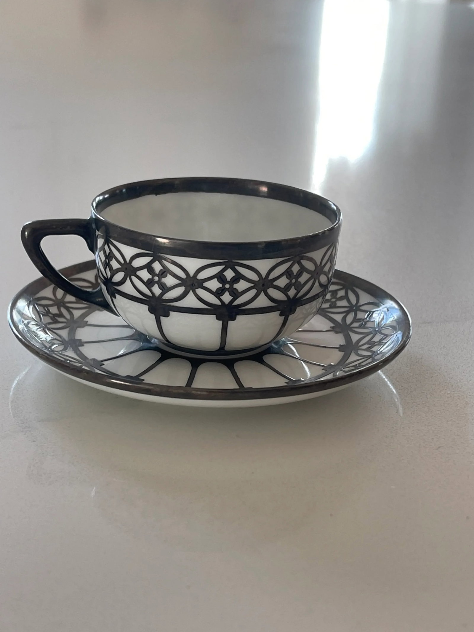 Early 20th Century Rosenthal Selb Bavaria Demitasse Silver Onlay Cup and Saucer Set- 2 Pieces - 9