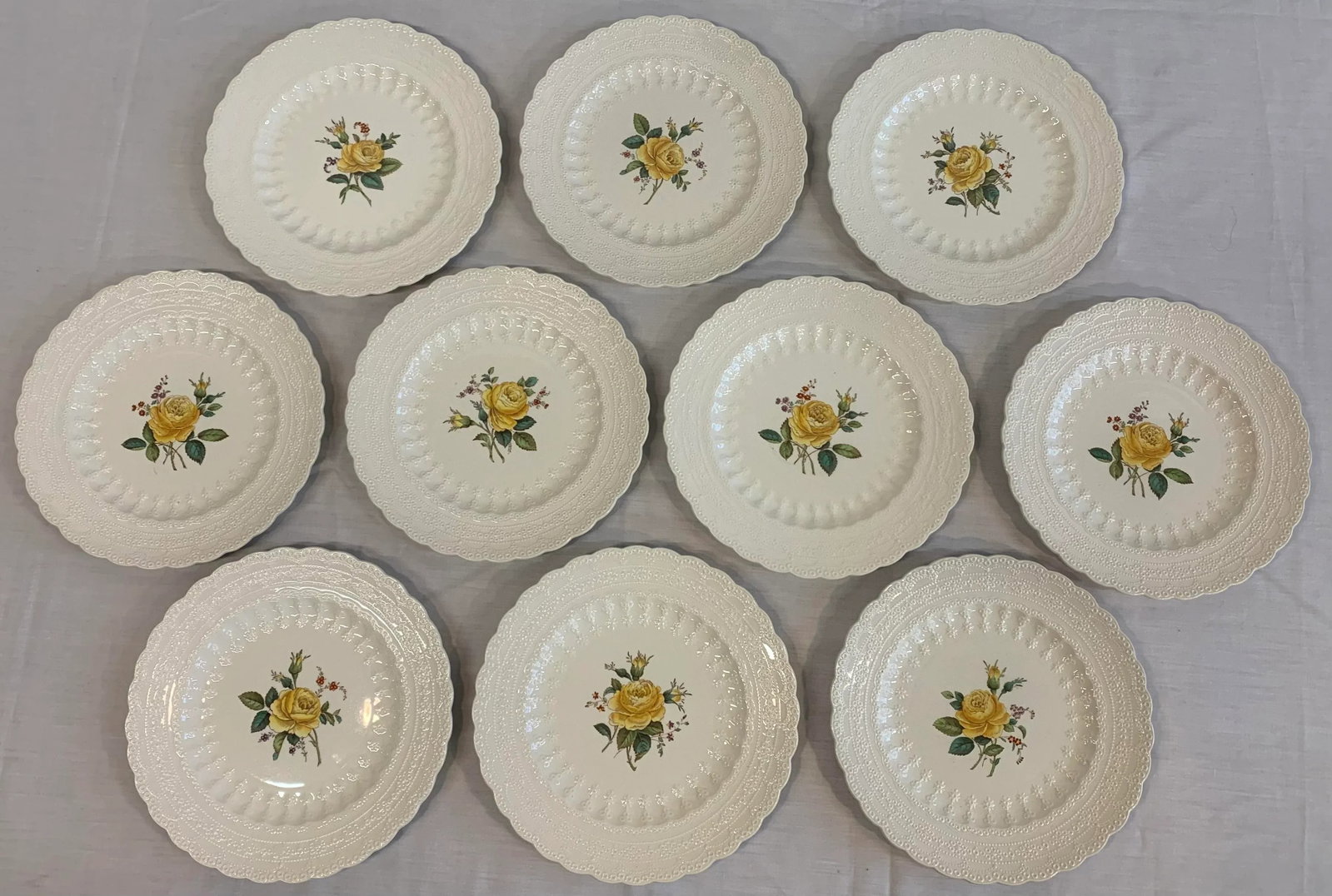 1920s Spode's Billingsley Rose Yellow Luncheon Plates- Set of 10 - 13