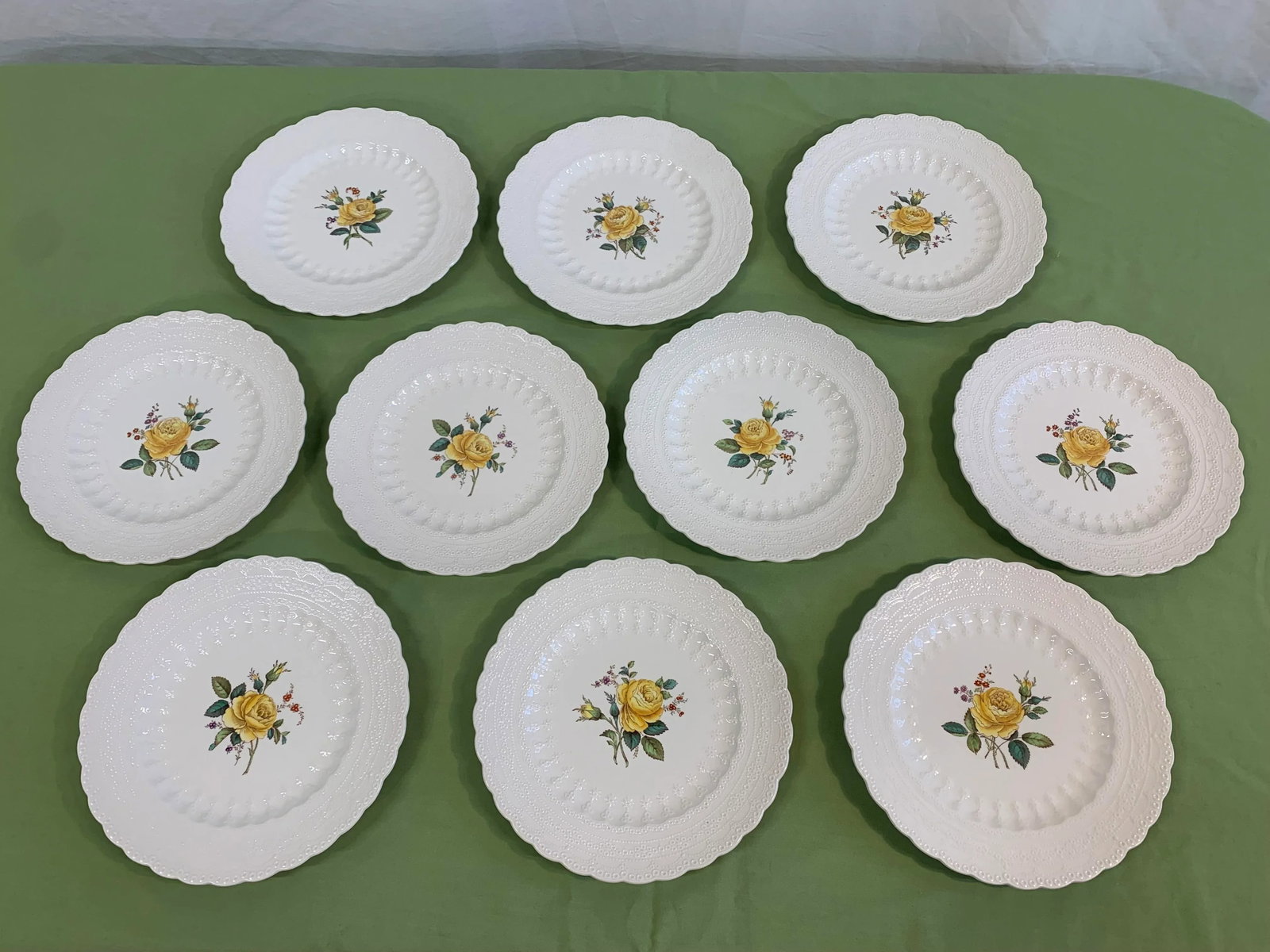 1920s Spode's Billingsley Rose Yellow Luncheon Plates- Set of 10 - 9