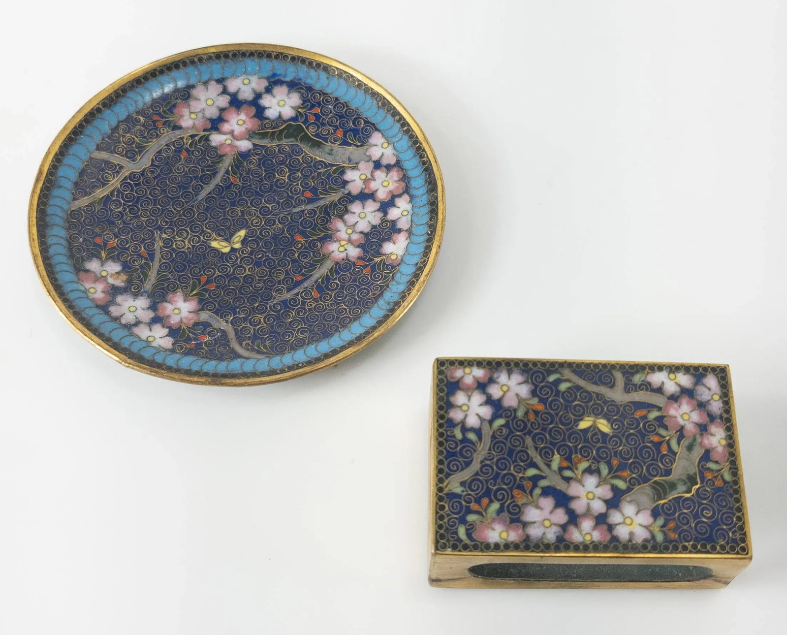 Early 20th Century Japanese Cloisonne Enamel Tray and Matchbox Cover - 9
