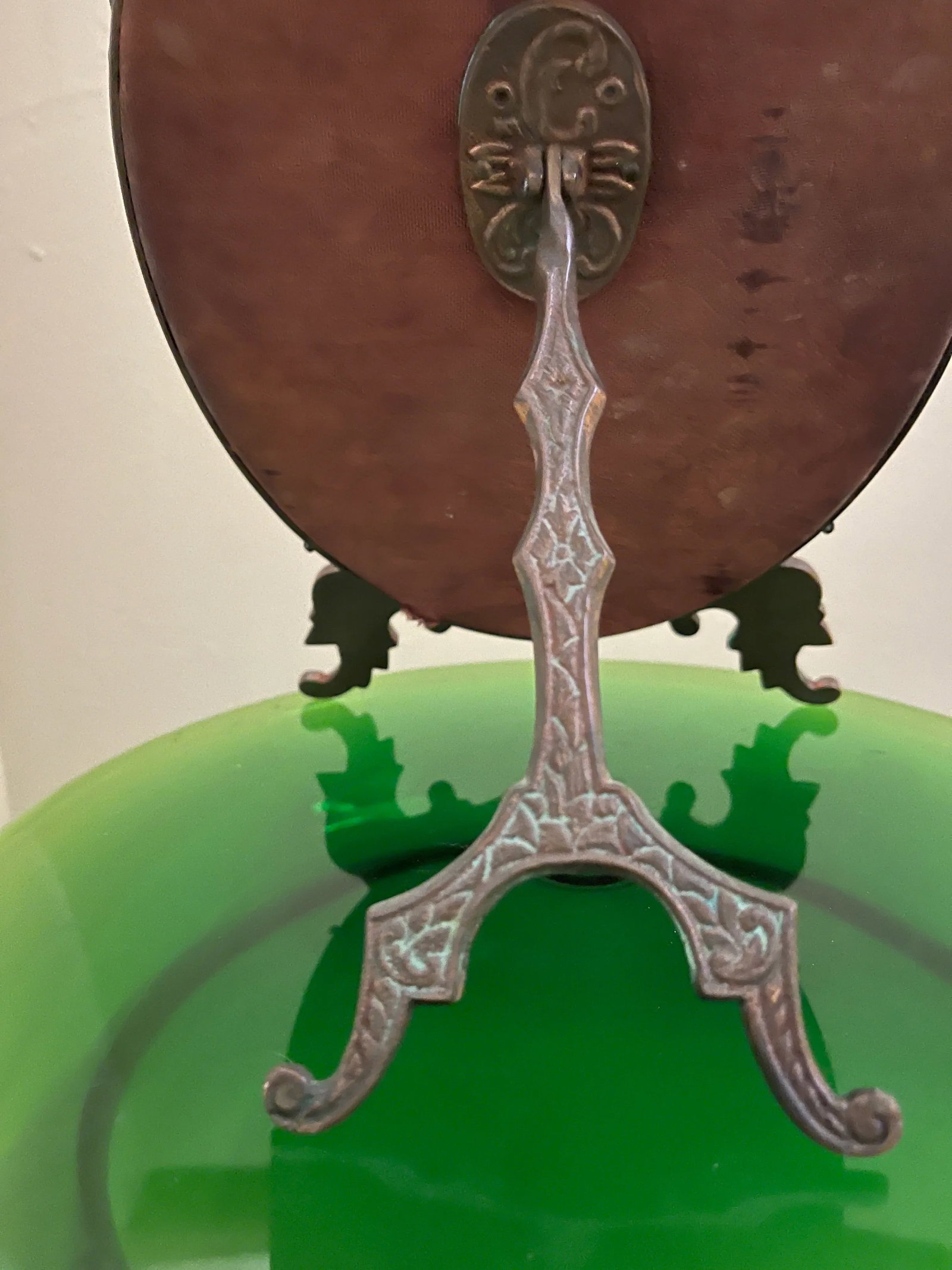 Antique Victorian Table Mirror Oval Shape With Ornate Brass Carving - 12