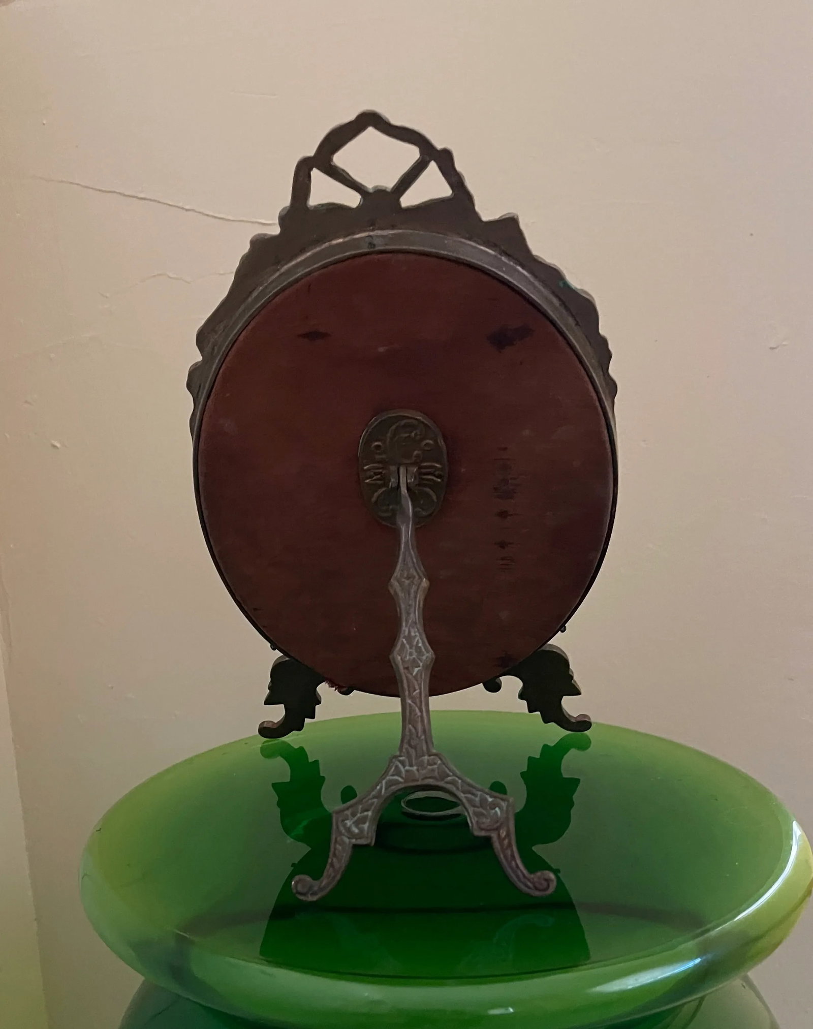 Antique Victorian Table Mirror Oval Shape With Ornate Brass Carving - 4