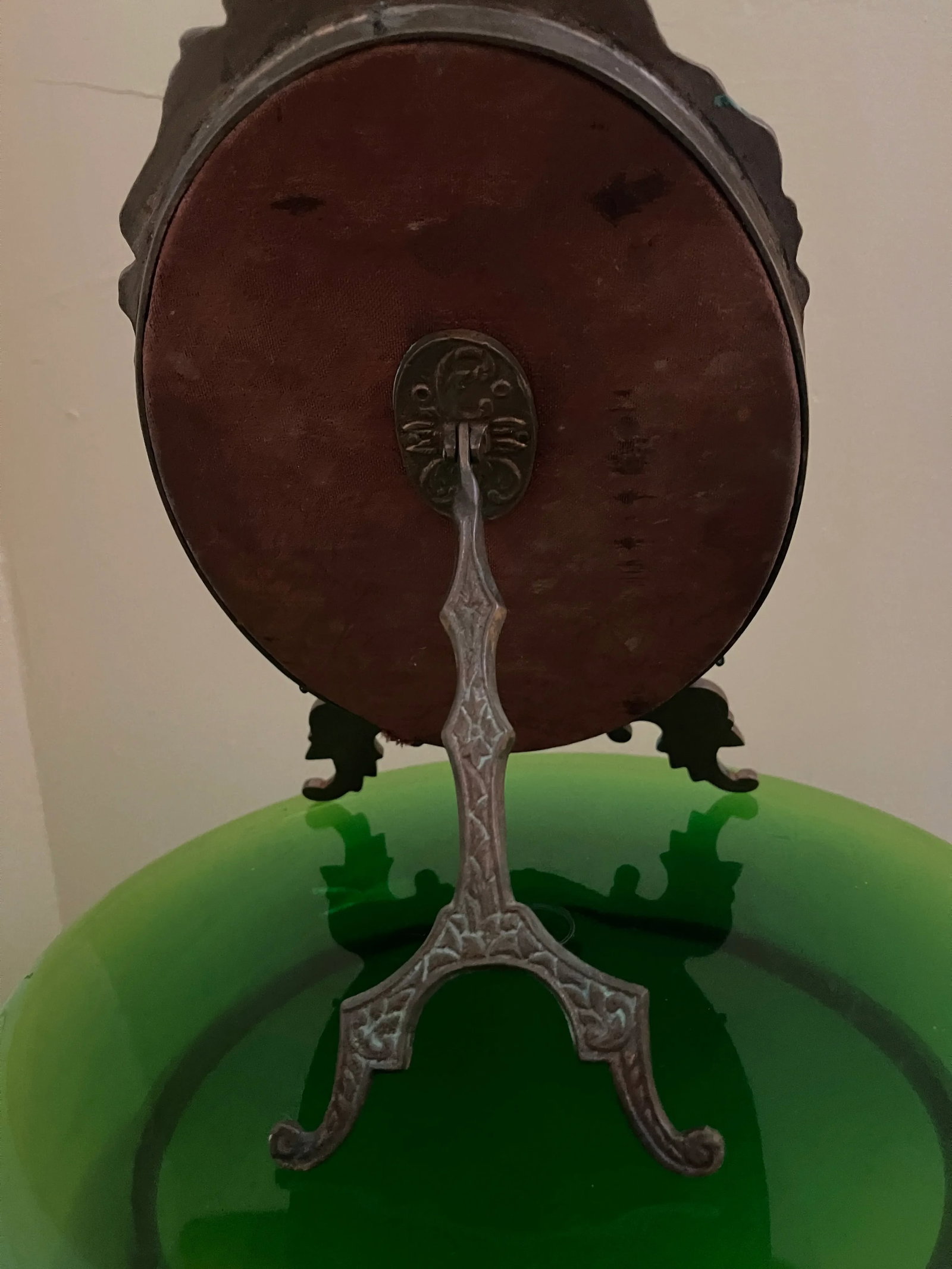 Antique Victorian Table Mirror Oval Shape With Ornate Brass Carving - 5